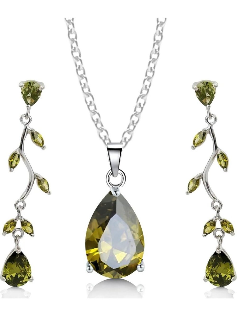 Elegant Teardrop Necklace & Earrings Set | Zirconia Crystals | White Gold Plated